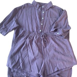 Women's Lavender Drawstring Linen-Blend Shorts